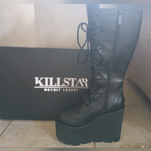 Killstar - Lugosi Black Combat Lace-Up Boots - Picture 8 of 10